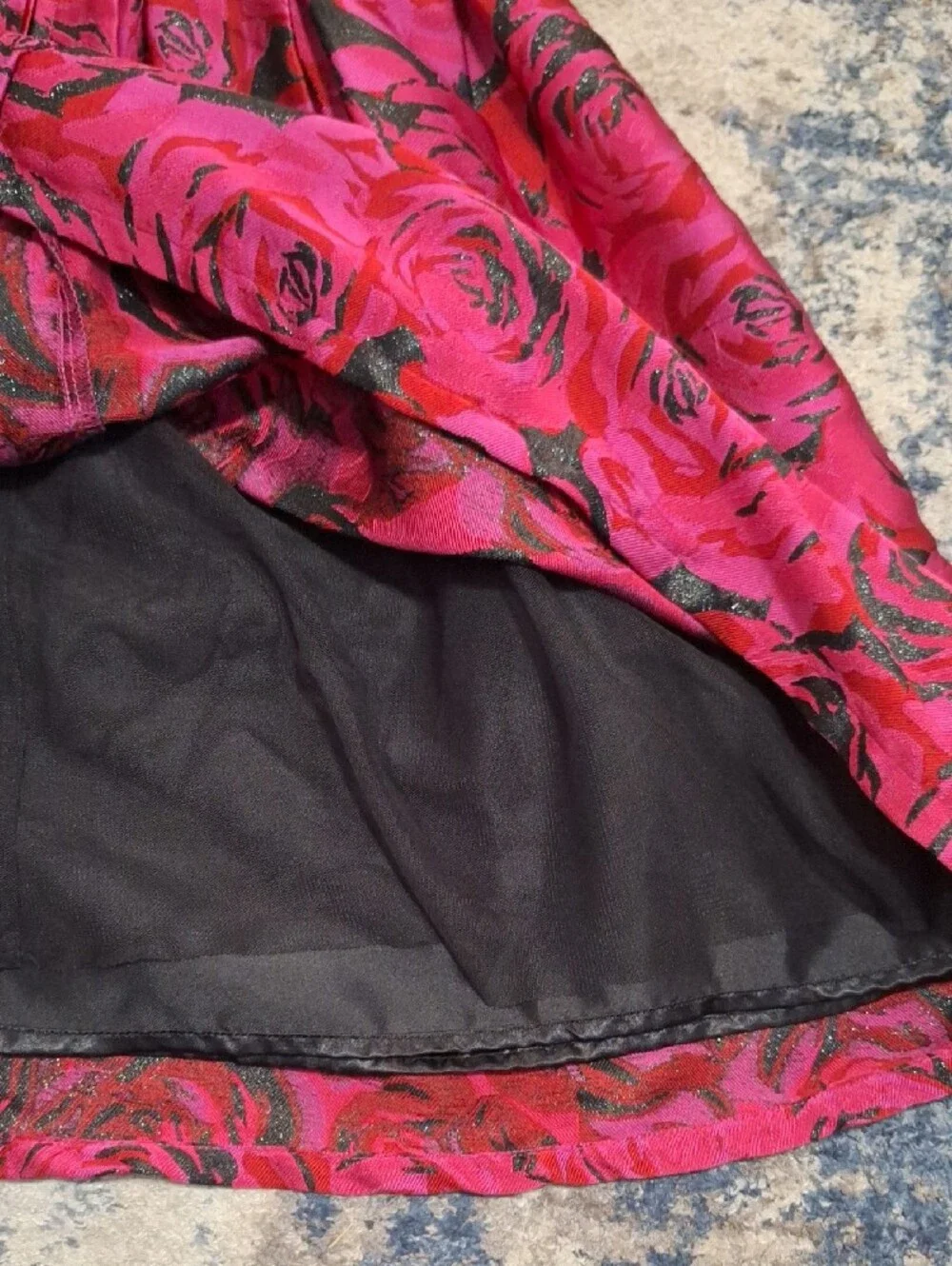 The Children's Place Girls Fuchsia Pink Rose Floral Brocade Party Dress Size 14